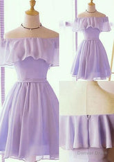 A-line Off-the-Shoulder Short Sleeve Short/Mini Chiffon Homecoming Dress with Pleated